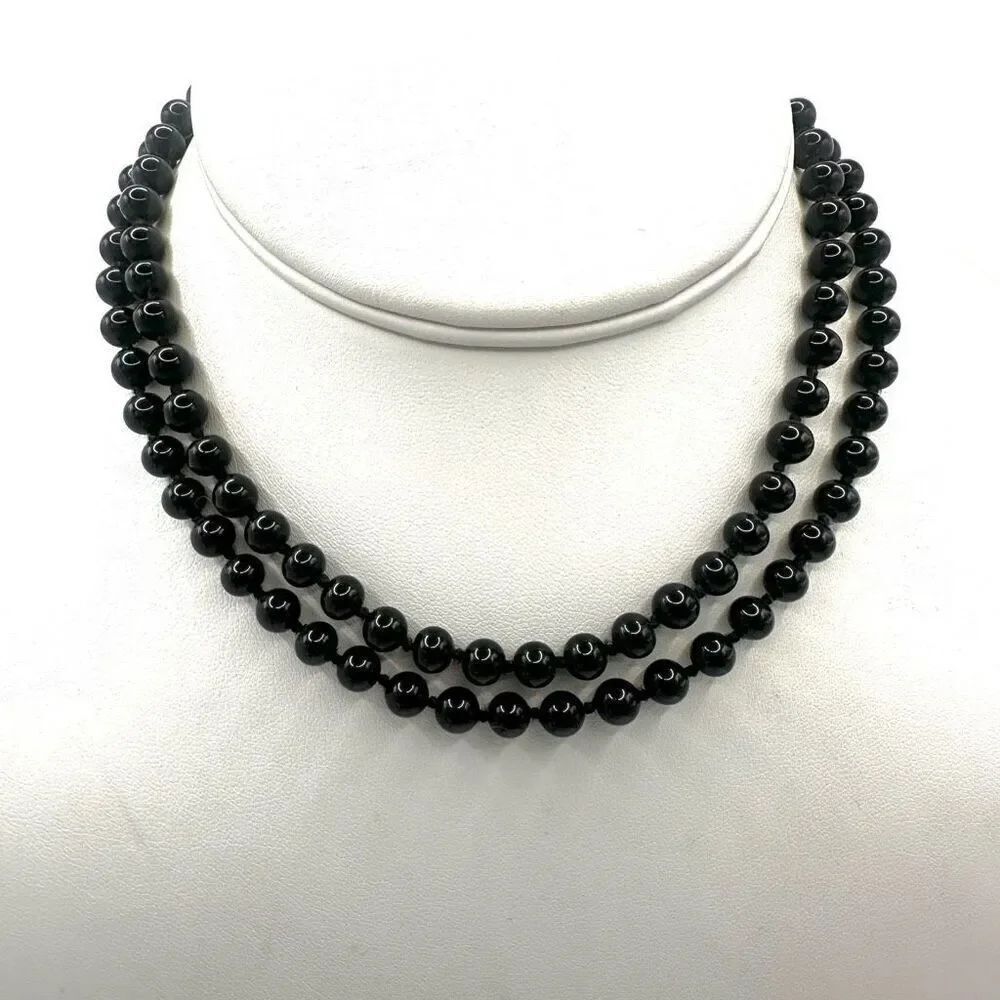 Monet vintage long black beaded necklace